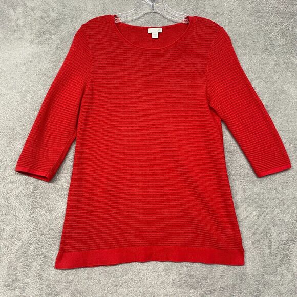 J Jill Sweater Womens Extra Small Red Pullover Open Knit Cotton Solid Casual - Picture 1 of 7